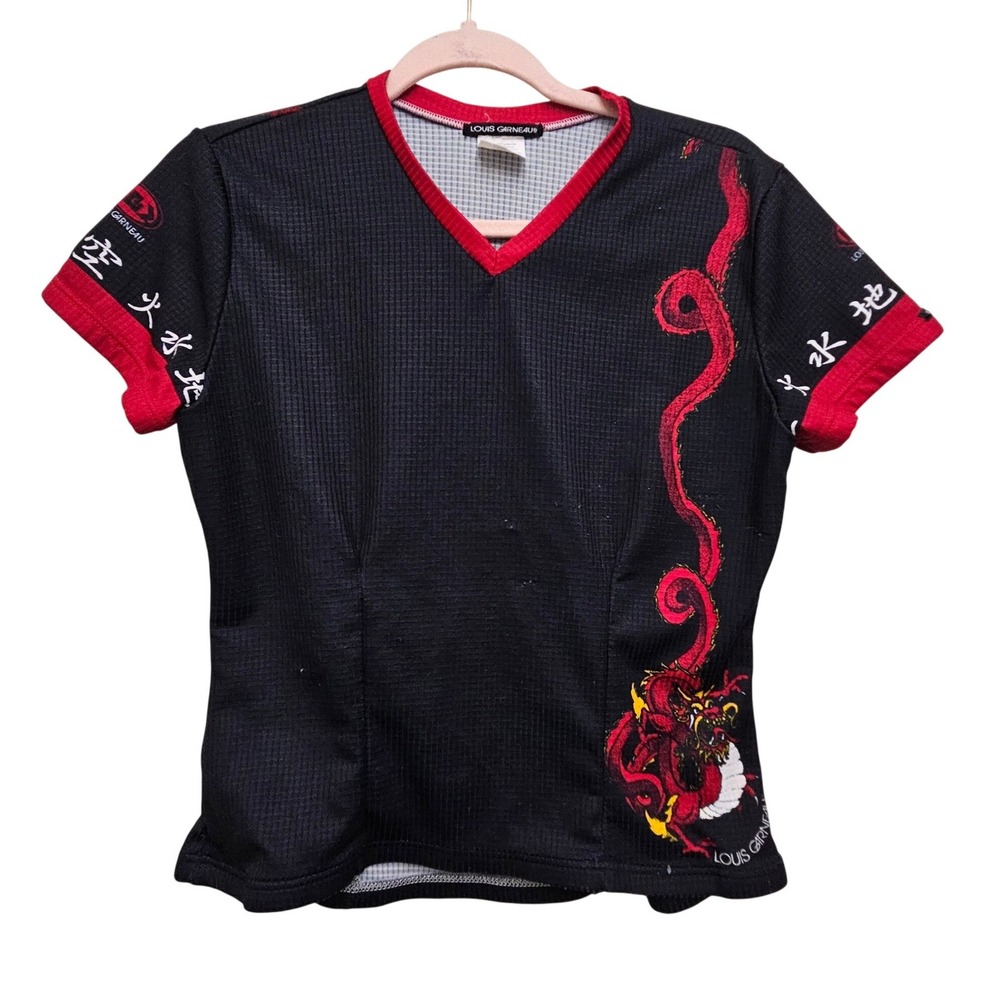 Louis Garneau Cycling Jersey Women L Black Red Dragon Kanji Graphic Bike Shirt